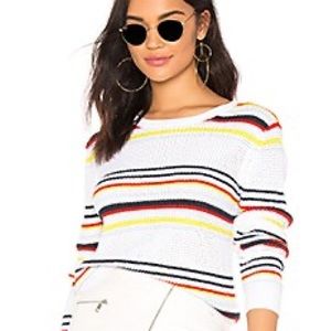 AUTUMN CASHMERE Multi Stripe Textured Crew Neck Sweater Knit Ski